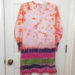 Raj tie-dyed embroidered kurta swimsuit cover-up, size S